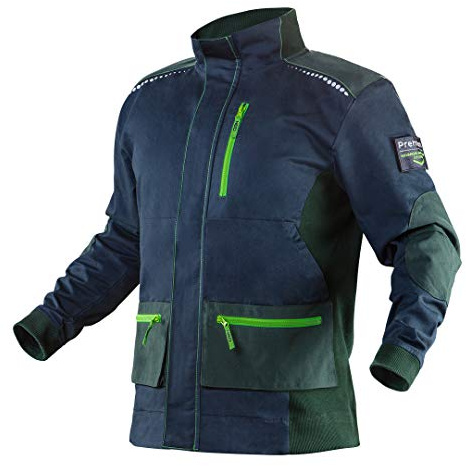 NEO TOOLS Chaqueta de trabajo profesional, serie HD, bolsillos reforzados y multifuncionales, zonas reflectantes, funda para smartphone EN ISO 13688:2013, negro/gris, tallas S-XXL
