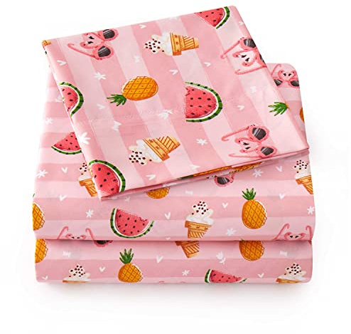 1500 Supreme Kids Bed Sheet Collection - Twin XL Sheets Bed Sheets Kids Bedding Sets for Girls Boys Toddlers with Extra Long Fitted, Flat, and Pillowcase, Twin XL, Summer Fun Pink