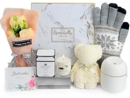 Gåvor jul för kvinnor handskar vinter med luftfuktare och doftljus, varm pekskärm stickade handskar, presenter till damer bästa vän mamma till jul födelsedag