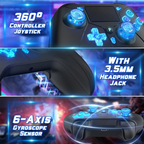 Bonacell Wireless Controller für Ps-4 Dual Vibration Kabellose Gamepad mit Turbo und 3.5mm Audio Jack/LED/Touch Pad Pro/Slim/Pc