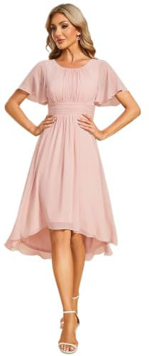 Ever-Pretty Vestido de gasa para mujer, cuello redondo, cintura plisada, manga corta, invitada de boda 02053