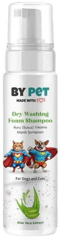 BYPET Trockenwasch- und Pflegeshampoo für Katzen und Hunde, Hundeshampoo Katzenshampoo, Feder-Hautpflegeschaum mit Aloe Vera-Anteil, 200 ml