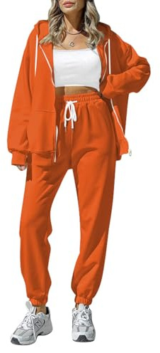 Sovoyontee Women's Tracksuit Zip Up Hoodie Sweatsuits 2-Piece Jogger Sets with Pockets, 145 Orange, L