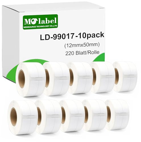 Molabel – 10 rullar 99017 självhäftande etiketter, kompatibla med DM S0722460, 12 mm x 50 mm, totalt 2 200 etiketter, lämpliga för mappetiketter, kompatibla med LabelWriter 450-serien och 4XL.