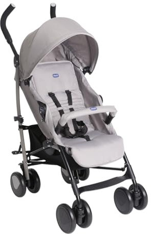 Chicco Echo Lite Kinderwagen, Buggy ab Geburt bis 22 kg, verstellbare Rückenlehne, geräumiger Sitz, Stoßstangenmanschette, Schirmbuggy, Zwillingsbremsen und schwenkbare Vorderräder, Beige