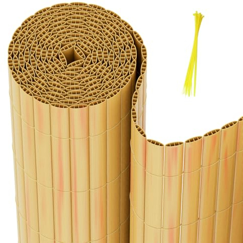 Hebitod PVC Sichtschutzmatte, Sichtschutzzaun 120x400cm Verdreifachen Verstärkung Innen, Balkon Sichtschutz mit Kabelbindern, Balkonverkleidung Windschutz für Balkon, Garten, (Bambus)