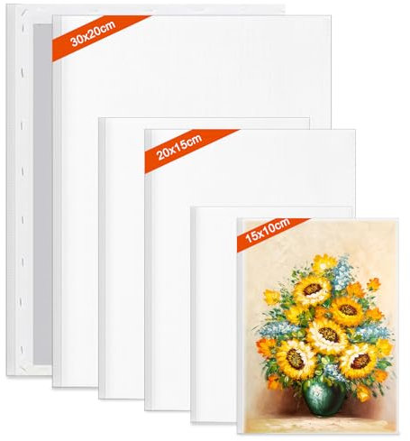 TYBYBB Leinwand zum Bemalen 6 Stück Keilrahmen Set Leer Canvas Painting 30x20, 20x15, 15x10 cm Leinwände zum Malen aus 100% Baumwolle Geeignet für Öl-, Gouache-, Acrylfarben, 3 Größen, Weiß
