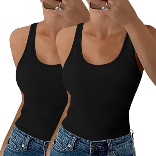 Aottori Chaleco Mujer Cuello Redondo sin Mangas Ajustado Sólido | Verano, Camiseta, Tirantes, de Punto, Básico, Shirt, Sexy, Casual, Tank Top