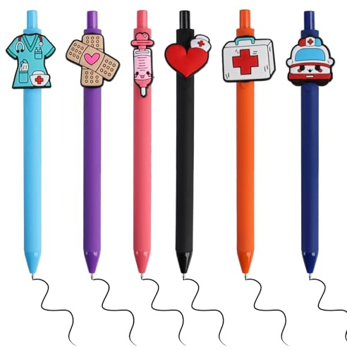 QTMMC 6 Pcs Cute Nurse Pens Funny Nursing Pens 1.0mm Retractable Ballpoint | Cartoon Pen Gift for Nurse Doctor Medical Assistant Students Healthcare Workers Appreciation Gift Nurse Accessories for Work