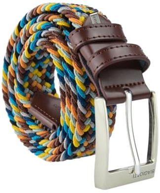 Biagiotti Cintura Elastica Intrecciata, Uomo e Donna, Con Inserti in Vera Pelle e Scatola Regalo