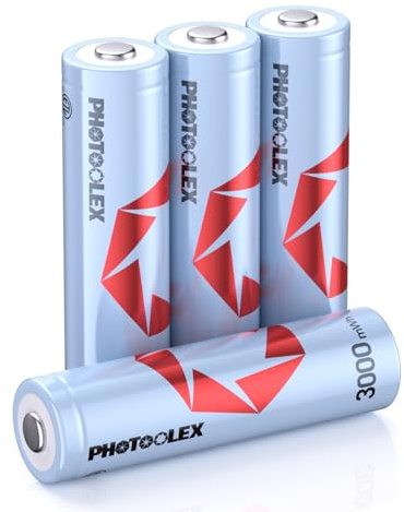 PHOTOOLEX Pilas Recargables AA (Paquete de 4), 1,5V Baterías de Litio 3000mWh de Alta Capacidad, 1600+ ciclos Pilas Recargable Doble A de Larga duración con Caja de Almacenamiento