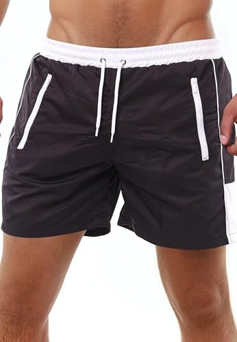 Reslad badbyxor herr snabbtorkande – badshorts för män med dragkedja fickor korta shorts för strand och surfare I perfekt som simbyxor och badbyxor RS-5015, Svart-vit, XL