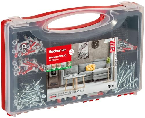 fischer Meister-Box XL - Juego de tacos y tornillos (210 piezas, 5-10 mm de diámetro, para bricolaje y profesionales, uso universal para superficies desconocidas en interiores)