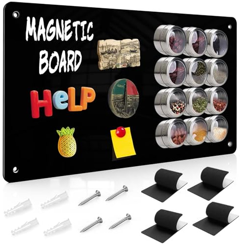 Raweao Tableau Magnétique Mural, 29x 43,5x0,08cm Petit Métal Plaque Magnétique Mural Enfant pour Lettres, Animaux, Jouets (Noir - 2 Piece)