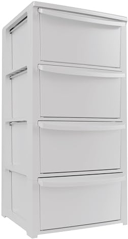 Art Plast - Commode 4 tiroirs Blanc - Meuble de Rangement Chambre Bureau Buanderie - Tour de Rangement 39 x 38.5 x H 80.5 cm