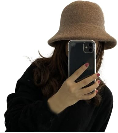 Qiantull Sombrero de campana de invierno para mujer, sombrero de pescador, gorro de invierno, gorro de punto, gorro de invierno, gorro de fieltro, vintage, gorro de lana para mujeres y niñas, marrón