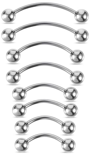 Yolev 8 Pcs 20G Curved Barbell Piercing Jewelry Stainless Steel Eyebrow Jewelry 4 Sizes Vertical Labret Lip Jewelry Eyebrow Piercing Belly Button Ring Eyebrow Ring For Women (6mm 8mm 10mm 12mm)