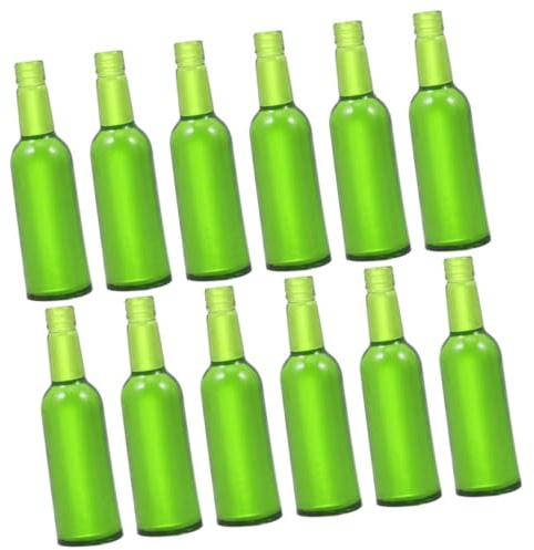 Hohopeti Mini Botellas de Cerveza para Casa de Muñecas, 12 Piezas en Color Verde, Accesorios Decorativos en Miniatura para Escena de Comedor, Botellas de Vino de Juguete Realistas, Kit