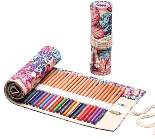 48 Agujeros Estuche Escolar para Color Lápices de Lona, Rollo de Lápices de Colores para Artistas, Bocetos, Estuche Enrollable para Lápices, Astuccio a Rotolo para Artista