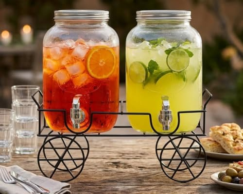 SET 2 PEZZI Dispenser 4 L per Bevande in Vetro Con Rubinetto Contenitore Bevande Aromatizzate Erogatore Aperitivi per Feste Cocktail Mod. New Castle