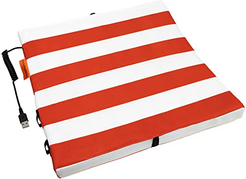 Bumfire | Sedili Sportivi Pieghevoli | Tappetino Riscaldante | Sedia Portatile Con USB | per Esterno E Stadio | Cuscino Elettrico Riscaldante | Rosso/Bianco | 35x35x3,5cm