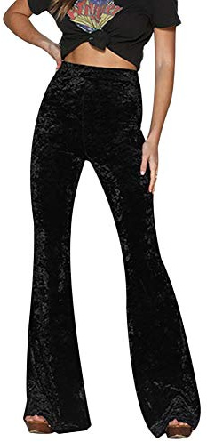 XZmy Women Velvet High Waist Wide Leg Long Palazzo Bell Bottom Yoga Pants Flare Pants Black