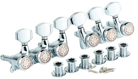 Guyker 6Pcs Guitar Locking Tuners (3L + 3R Handed) - 1:18 Ratio Lock String Tuning Key Pegs Machine Heads with Hexagonal Handle Replacement for LP SG Style Electric, Folk or Acoustic Guitars- Chrome