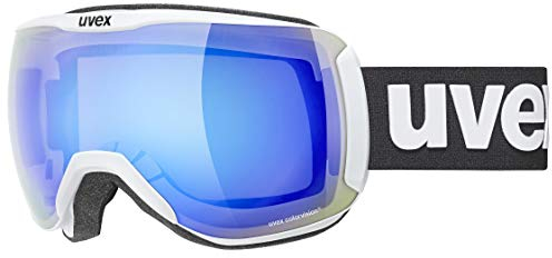uvex downhill 2100 CV - kontrastverstärkende Skibrille mit schmalem Rahmen und extra weitem Sichtfeld für Damen und Herren - white matt/blue-green - one size