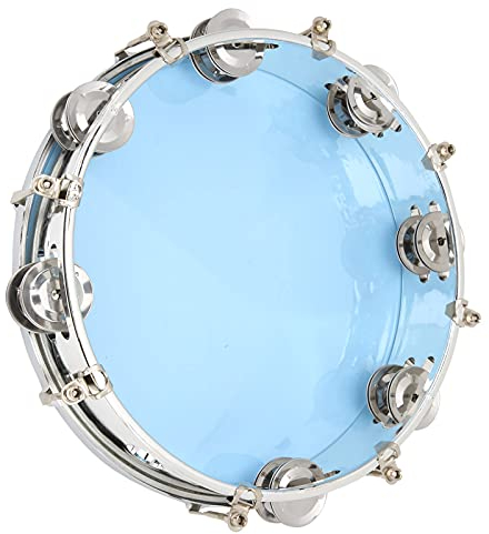 Tamburin für Erwachsene 10 Zoll Doppelreihige Metall Jingles Handmusikalisches Pädagogisches Trommelinstrument für Partyspiele(Blau)
