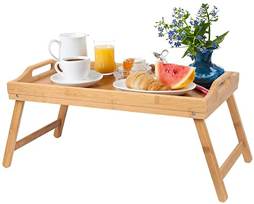 Tavolino da Letto Pieghevole, Vassoio da Letto in Bambù 100% con Bordi Rialzati- Vassoio Colazione a Letto, Tavolo da Letto e Pggia PC. Dimensione 50x30x25cm