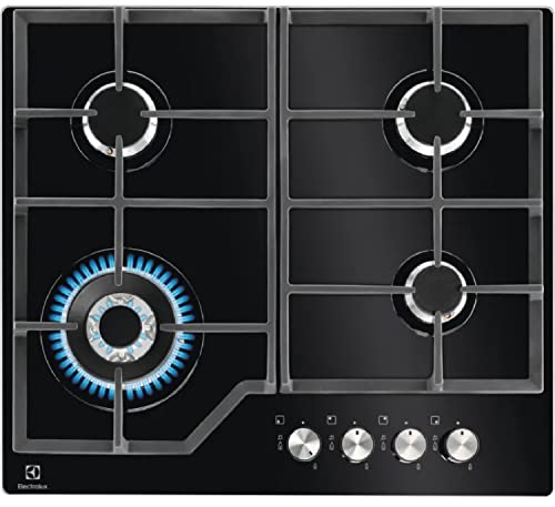 Electrolux Piano Cottura Gas EGM6343YAK Serie 600 Gas on Glass 60cm da Incasso, 4 Fuochi, Bruciatore Wok, Precisa Regolazione della Fiamma, Semplice da Pulire, Sicurezza Sicurgas, 590x520cm, Nero