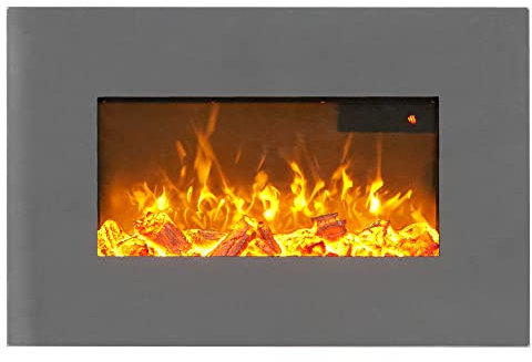 Sureflame Electric Wall Mounted Fireplace/Fire – 26-Inch Grey Glass Design, Remote Control, LED Flame Effect, Programmable Timer & Thermostat