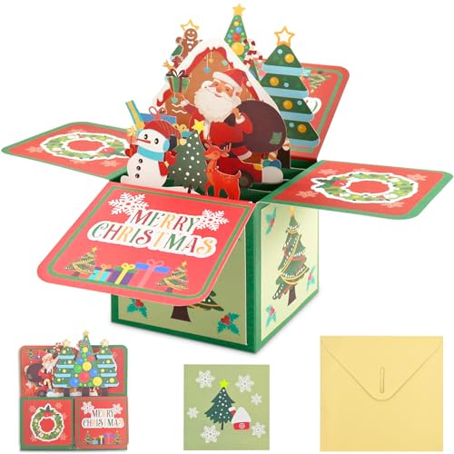 Biglietto pop-up di Natale con buste, 3D pop up albero di Natale e Babbo Natale, divertente biglietto di Natale 3D, biglietti di Natale, biglietto di Natale per bambini ragazze e ragazzi