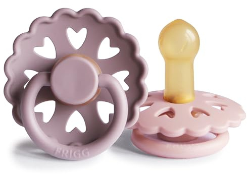 FRIGG Fairytale Schnuller 2 Packung | Latex Schnuller | BPA-Frei | Hergestellt in Dänemark | Symmetrischer Sauger in Kirschform (Twilight Mauve/Primrose, Größe 2 (6-18 Monate))