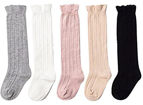 DRESHOW Knähöga Strumpor För Barnflickor Småbarn Klädsockor Baby Bow Stocking Bomullsstrumpor för Spädbarn