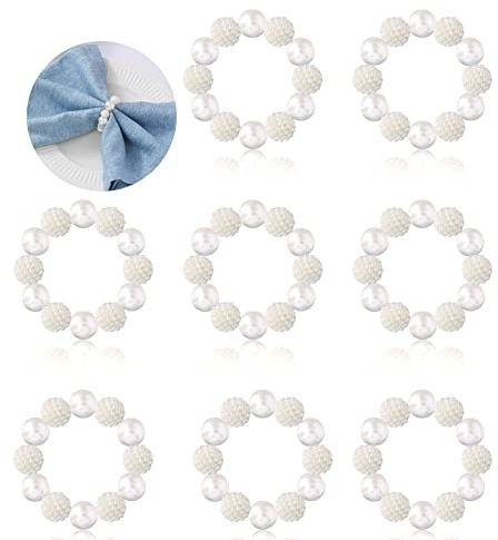 Serviettenringe, 8 Stück Silber Serviettenschnalle Vintage Perlen-Serviettenring Schnallenhalter für Hochzeit Party Weihnachten Geburtstag