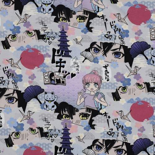 VmG-Store 1m tissu jersey pour coudre, jersey de coton, tissu de couture, PAS de vente au mètre, tissu pour enfants (Manga JB035)