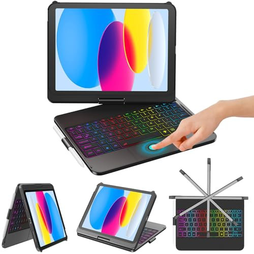 KBCASE Keyboard Case for iPad 10th Generation/A16 11th Generation Case with Keyboard 360° Rotatable Keyboard with Trackpad for iPad 10th 10.9 2022/A16 11th Generation 11 2025,7 Backlit,UK Layout