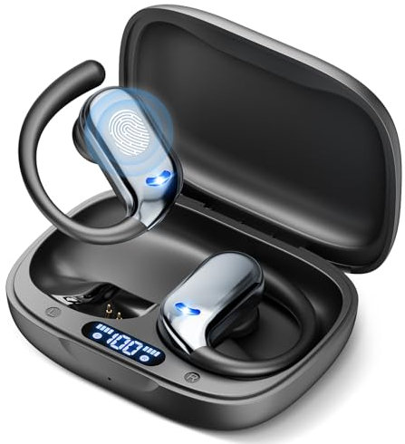 ELECGO Ecouteurs Bluetooth sans Fil Sport, 60Hrs Ecouteur sans Fil Bluetooth 5.4 avec 3D HiFi Stéréo, ENC Antibruit Mic Oreillette Bluetooth, IP7 Etanche, USB-C Charge Rapide, Écran LED Casque, Noir