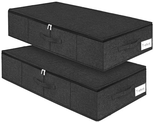 mepure 50L Scatole Sotto Letto Contenitore, 2 Pezzi Contenitori Sottoletto Rigido per Armadio 3 Maniglie e Doppia Cerniera Pieghevole, Organizer Armadio Per lenzuola Coperte Vestiti Giocattoli Nero