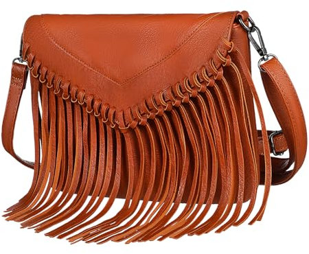 GALPADA Handtasche Damen Kleine Damen Handtasche Kleine Fransen Umhängetasche Für Frauen Schultertasche Braunem Material Mit Modischem Fransen Design Ideal Für Freizeit