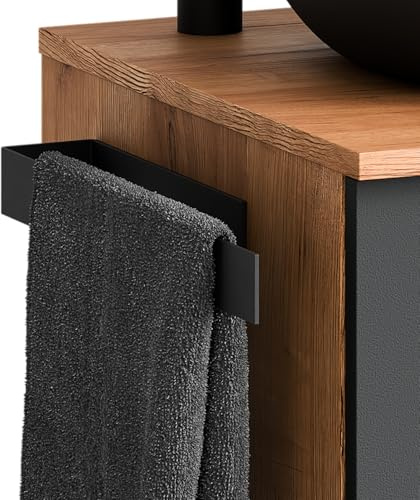 Planetmöbel Porta asciugamani bagno senza foratura, nero opaco, 39 cm, Portasciugamani adesivo per bagno e cucina, Supporto da parete per asciugamani