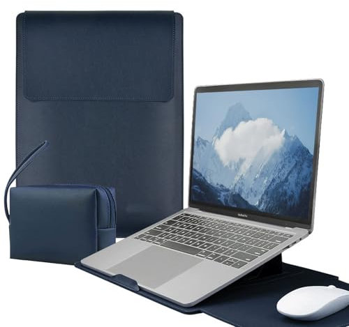 PJExim 15-16 Inch Laptop Sleeve with Cooling Stand and Mouse Pad | Universal Fit for MacBook Pro/Air 15.4-16 Inch, Surface Laptop, Most 15-16 Laptops | Ultra Thin with Pouch (Dark Blue)
