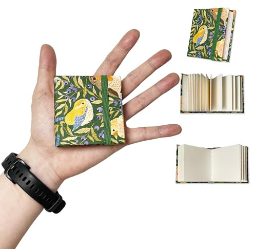 Waveaura Mini carnet de croquis aquarelle de voyage 6 x 6 cm Livre aquarelle de poche avec couverture en tissu 300g/m² 140lb, 20 feuilles (carnet de croquis 300g/m² - oiseau vert 1 pièce)