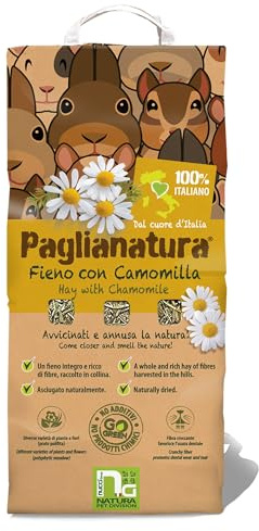 Paglianatura Paja de heno Natural con manzanilla, 1300 g, alimento calmante y Rico en Fibra para Conejos, roedores y Animales pequeños