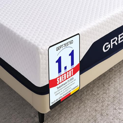 Grbsy Matelas H5 en Mousse Froide, Housse en Soie glacée rafraîchissante, Mousse Gel et Charbon de Bambou, Confort 7 Zones, certifié Oeko-TEX & CertiPUR-US, 120 Nuits d’essai, 180x200x26 cm