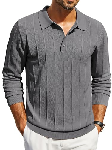 COOFANDY Maglione Collo Polo Uomo Lavorato a Maglia Manica Lunga Invernale vestibilità Slim Elegante Casual Grigio Scuro M