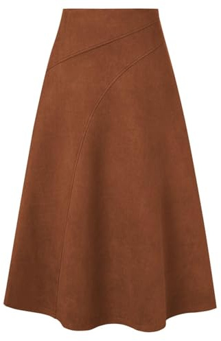 Kate Kasin Jupe Midi Femme en Daim Synthetique Taille Haute Elegante Ligne A