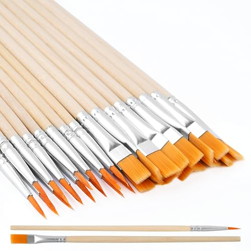30 Stück Pinsel Set,15 Flache Pinsel und 15 Stück Runde Kleine,Pinsel Kleine Künstlerpinsel für Körper Gesicht Felsen Leinwand, Gemälde Liebhaber Kinder und Erwachsene zum Zeichnen Basteln