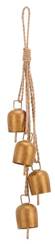 Cloches de Noël, 4 Vintage Cluster Cloches Décoratives de Vache sur Corde Suspension Ornement pour Maison Mur Chambre Salon Porte Mariage Noël DIY Couronnes (Or)